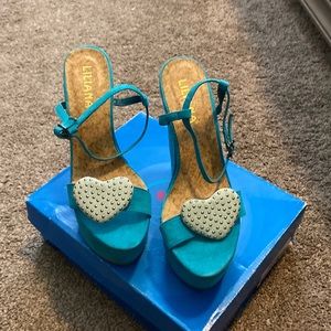 Blue suede heart wedge